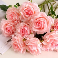 Rose artificielle réaliste en latex S503 pour décoration de mariage et de maison, fleur artificielle à tige unique, rose blanche et rose, fleurs de rose au toucher réel