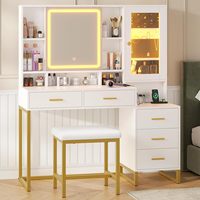 Coiffeuse moderne avec 5 tiroirs et pieds en fer Coiffeuse à maquillage avec lumières LED