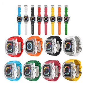 Cinturino in Silicone di lusso per iWatch 44mm 45mm Kit di modifica della cassa dell'orologio con copertura in fluorurubber trasparente per <span class=keywords><strong>Apple</strong></span> <span class=keywords><strong>Watch</strong></span> 7 <span class=keywords><strong>6</strong></span> - Product Image 2