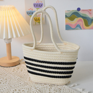 Woven Handbag Striped Women's Tote Bag Bohemian Style Summer Casual Everyday Use Horizontal <b>Square</b> Shape - Product Image 2