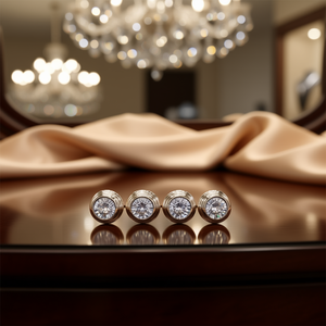 Pendientes de botón Dino Thrive de oro rosa con cristales de diamantes de imitación y engaste de bisel, joyería clásica unisex para regalo - Product Image 2