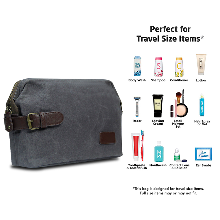 Estuche de kit dopp de afeitar impermeable de cuero de lona personalizado, neceser de viaje para hombre