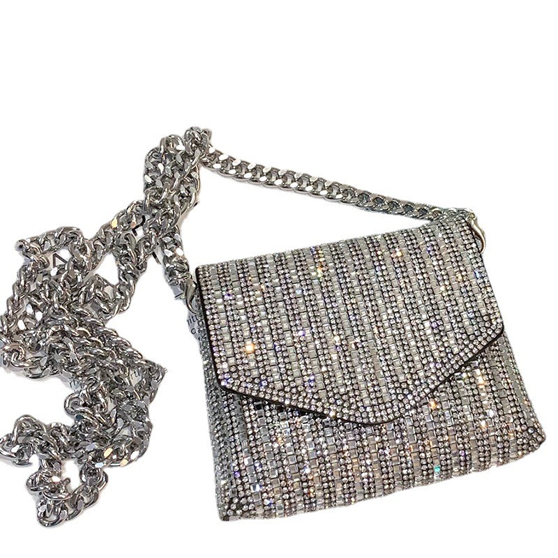 2024 Luxury Designer Handbags for Women Silvery Mini Bag with Rhinestone Chain Small Wallet Evening Purse Girls Fashion Style