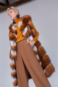 Abrigo de Piel de Zorro Blanco Largo para Invierno, Manga Tres Cuartos, Abrigo de Piel de Zorro Rojo con Parches para Mujer, Chaleco de Piel de Zorro para Mujer, Abrigo de Visón - Product Image 6