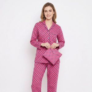 Conjunto de Pijama de Algodón 100% para Mujer, Manga Larga, Estampado Floral, Suave, Transpirable, de Secado Rápido, Informal, para Dormir, con Cuello Camisero, para Verano - Product Image 1