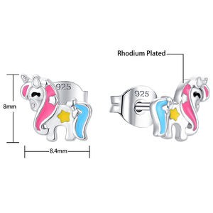 مخصص الكلاسيكية النساء الأطفال 925 فضة قلادة طقم أقراط الاطفال الروديوم مطلي الحيوان يونيكورن المينا مجوهرات مجموعات - Product Image 5