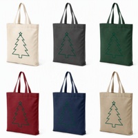 Sac fourre-tout en toile de coton de Noël en gros, sacs de courses réutilisables en coton imprimé sapin de Noël pour cadeaux de vacances, logo personnalisé