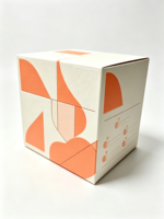 Boîte cadeau rigide carrée à motifs géométriques, boîte en papier d'art orange et blanc personnalisée pour l'emballage de cosmétiques et de cadeaux