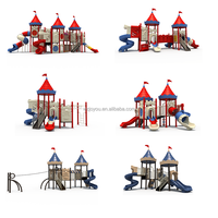 Structure de jeu commerciale de style château-tour pour jardin d'enfants, ensemble de jeux d'extérieur en plastique durable pour enfants