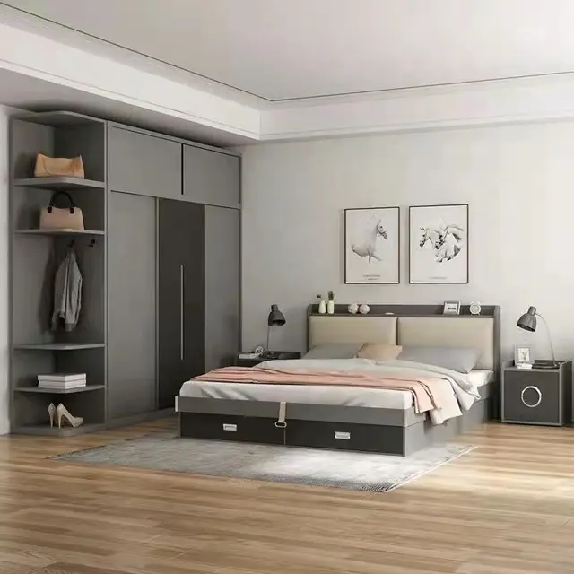 Mdf Set Furnitur Kamar Tidur, Set Furnitur Rumah Ranjang Ratu Desain Kamar Tidur Kayu Modern Ukuran King untuk Hotel dan Kamar Tidur 2022