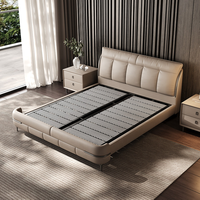 Lit de Luxe en Cuir Véritable Style Italien, Moderne, Carré, Capitonnage, Meuble de Chambre Parentale, Lit King Size Designer Rembourré