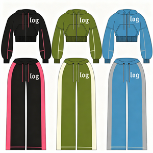 Damen-Winterbekleidung Hersteller Maßgefertigtes Silikon-Logo Hoodie-Jacke und Jogginghose Loungewear Zweiteiliges Set für Damen - Product Image 2