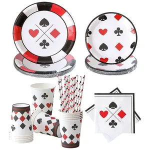 Одноразовые тематические украшения для казино для мужчин и взрослых, бумажные тарелки для покера, салфетки, соломинки, ночной Лас-Вегас, одноразовые праздничные принадлежности, набор