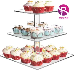 Vierkante 3 Tier Cupcake Stand Acryl Cupcake Toren Desserthouder Gebak Display Cookie Candy Buffet Stand