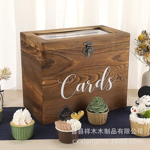 Vintage Wooden <b>Card</b> <b>Box</b> With Acrylic Lid And Lock 25cm Rectangle Storage For <b>Wedding</b> <b>Cards</b> And Gifts - Product Image 2