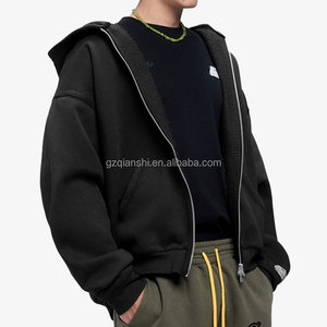 Fabricant de sweats à capuche zippés personnalisés pour hommes, épais, 100% coton, coupe carrée, double fermeture éclair, avec impression en relief, en molleton, vierges - Product Image 6