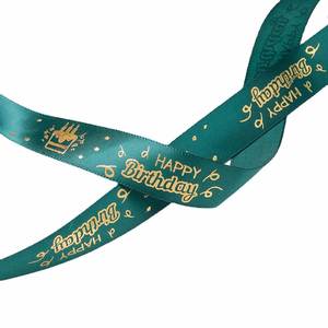 Cinta de Satén de 7/8 Pulgadas con Estampado Dorado para Pastel de Cumpleaños, 100% Poliéster, Doble Cara, Personalizable con Logotipo - Product Image 3