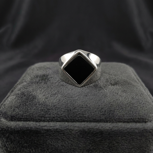 Unisex Classic Bezel Setting 925 Sterling <b>Silver</b> <b>Silver</b> Plated Onyx Gemstone Ring Custom Logo <b>Women's</b> Wedding Party Ramavati - Product Image 2