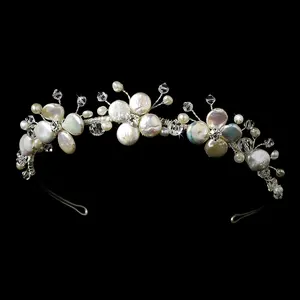 Handmade ivory freshwater pearl beaded natural shell wedding tiaras