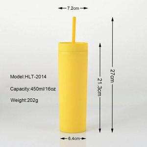 16Oz Double Wall <b>Plastic</b> <b>Cups</b> With Straw Custom Logo Matte Pp Business Gifts Tumblers in Bulk - Product Image 3