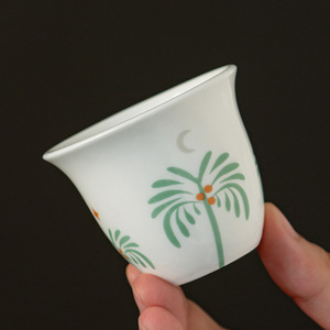 Alta calidad hogar pequeño blanco 70ml porcelana cerámica Oriente Medio estilo árabe té café Cawa Kawa taza juego de 6 patrón de <span class=keywords><strong>Palma</strong></span> - Product Image 3