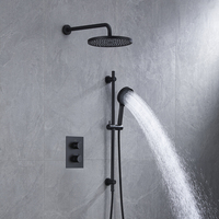 Ensemble de douche thermostatique de luxe encastré pour salle de bain, système de douche pluie à double tête, mitigeur en laiton brossé avec cartouche céramique