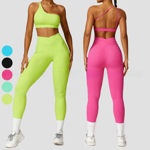 2024 logotipo personalizado Activewear Yoga Set cintura elástica estiramiento de cuatro vías secado rápido transpirable patrón sólido gimnasio Fitness entrenamiento - Product Image 1