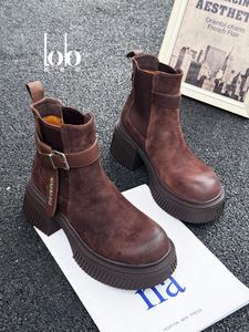 Botas Chelsea elásticas para mujer, cuero <span class=keywords><strong>de</strong></span> suela gruesa <span class=keywords><strong>de</strong></span> moda con suela gruesa, <span class=keywords><strong>zapatos</strong></span> <span class=keywords><strong>de</strong></span> mujer <span class=keywords><strong>de</strong></span> un pie - Product Image 3