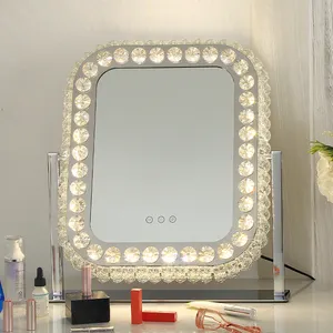 Espelho de cristal de parede led de novo design, espelho cosmético de diamante