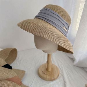 Wholesale Female <b>Straw</b> <b>Hat</b> With Satin Ribbon Breathable Fisherman Round Top Bowler <b>Hat</b> Foldable <b>Straw</b> Beach Sun <b>Hat</b> - Product Image 2