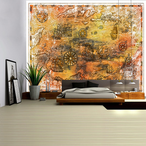 Bản đồ thế giới cổ điển tấm thảm treo tường | nghệ thuật trang trí flannel lớn cho phòng khách & phòng ngủ - Product Image 4