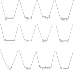 Colliers ras de cou tendance en gros avec pendentif lettre de l'horoscope, bijoux personnalisés en acier inoxydable plaqué or, 12 <span class=keywords><strong>signes</strong></span> <span class=keywords><strong>du</strong></span> <span class=keywords><strong>zodiaque</strong></span> - Product Image 2