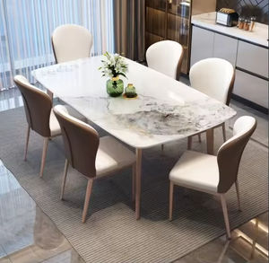 Nuevo Diseño de Lujo, Juego de Mesa de Comedor Rectangular Moderno y Personalizado con 6 Sillas Plegables de Acero al Carbono Dorado y Mármol para Hotel y Cocina - Product Image 5