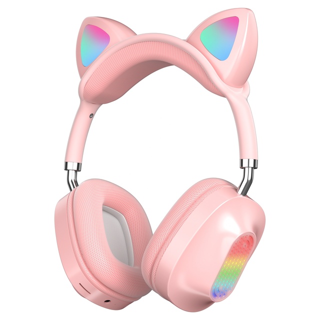 Hot Sale Wireless Cute Cat Ear Headphones With Mic Factory Price Gaming Headsets Party Gift Led Headphones with Custom logo