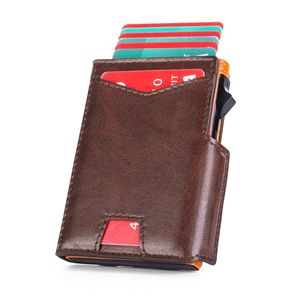 Tarjetero Metálico Automático Antirrobo RFID Personalizado, Cartera de Cuero Genuino de 4 Pulgadas Multifuncional para Hombre, Color Granate - Product Image 1