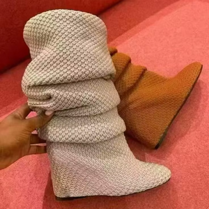 Bottes en jean pour femme, style tie-dye, à talons hauts, bout rond, avec boucle, montantes jusqu'au genou, nouvelle couleur, amovibles, style créateur - Product Image 6