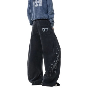 Pantalones de chándal anchos de lona estilo streetwear hip hop con cintura elástica y dobladillo ajustable para primavera - Product Image 3