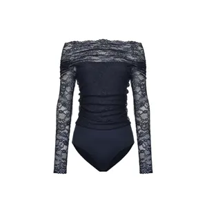 Fashion Women Clothes Manufacturers Custom Supplier Long Sleeve Off Shoulder Black Shirts Casual Sexy Women Lace Blouse Tops