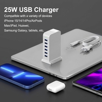 Estación de Carga USB de 6 Puertos y 50W de Potencia Total, Cargador de Escritorio de 5V 10A con Cable de CA de 1.8M, Certificación CE ETL, OEM ODM