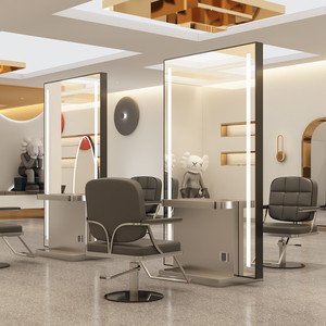 Miroir de salon commercial, miroir de coiffure sur pied avec cadre en acier inoxydable, mobilier de studio de beauté - Product Image 5