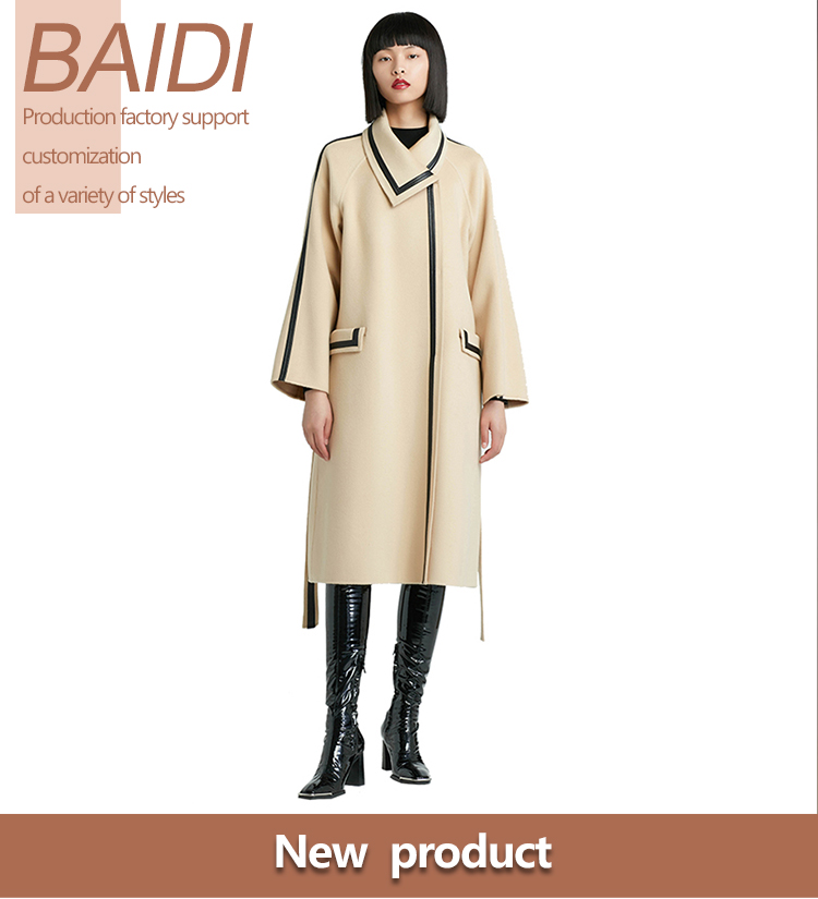 Women's casual  Wool Coat Slim Fashionable Long Women's Double-sided Coat  Wool Fabric coat with belt