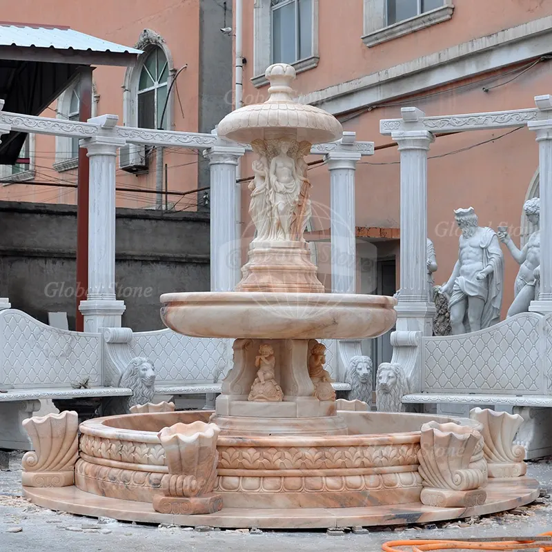 Ausgefallene Steingarten-Marmor wasser brunnen im Freien mit schöner Damen skulptur