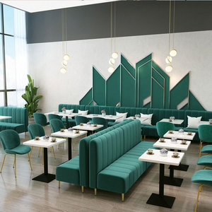 Bộ bàn ghế sofa băng dài hiện đại, tùy chỉnh, chất liệu vải, khung gỗ chắc chắn, dùng cho nhà hàng, quán ăn nhanh. - Product Image 2