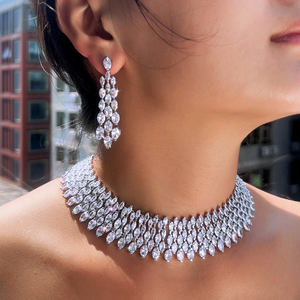 Luxe Chunky Volledige Zirconia Verharde Diner Party Bridal Wedding Choker Grote Ketting En Oorbellen Cz Sieraden Sets Voor Vrouwen - Product Image 3