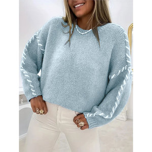 2026 Fall Winter New Euro-US Women's Casual Oversized Solid Color Crew Neck Drawstring Slim-Fitting Long-Sleeve <strong>Knitted</strong> <strong>Sweater</strong> - Product Image 4