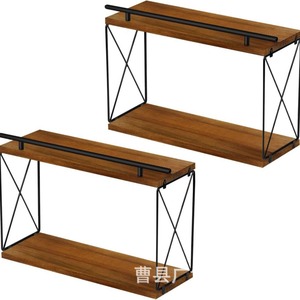 Wooden Wall Mounted <b>Shelf</b> 2 Tier Rectangle Retro Color Multipurpose Home Display <b>Rack</b> For Books Plants Decoration - Product Image 2