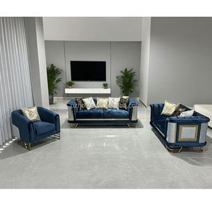 Pzcn โซฟาสีฟ้าสีกรมท่าหรูหรา, โซฟาห้องนั่งเล่นเฟอร์นิเจอร์1 + 2 + 3ที่นั่งตกแต่งด้วยทองคำ - Product Image 1