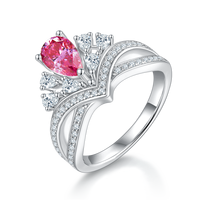 Cincin Perak 925 Mewah Wanita Berbentuk V Berlapis Emas Putih 1Ct Berlian Moissanite Tetesan Air Cincin Wanita untuk Hadiah Pernikahan Pesta