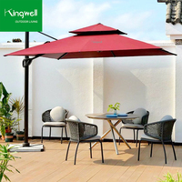 Parasol de plage pliable de 3 m avec éclairage LED, base en plastique, pour hôtel, restaurant, terrasse, extérieur, mobilier en aluminium, imperméable