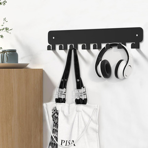 Wall Mounted <b>Hook</b> Rack <b>Black</b> Rectangle 8 <b>Hooks</b> Durable Key Organizer Entryway Storage - Product Image 4
